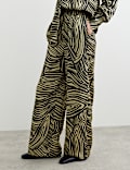 Jacquard Printed Elasticated Waist Wide Leg Trousers