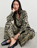 Jacquard Printed Elasticated Waist Wide Leg Trousers
