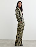 Jacquard Printed Elasticated Waist Wide Leg Trousers
