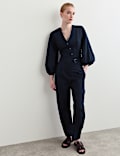 Cotton Rich Checked Barrel Leg Trousers