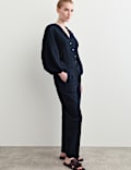 Cotton Rich Checked Barrel Leg Trousers
