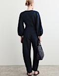 Cotton Rich Checked Barrel Leg Trousers