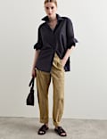 Cotton Rich Checked Barrel Leg Trousers