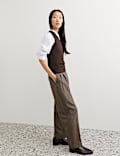Wool Rich Dogtooth Pleat Front Tapered Trousers