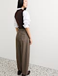 Wool Rich Dogtooth Pleat Front Tapered Trousers