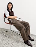 Wool Rich Dogtooth Pleat Front Tapered Trousers