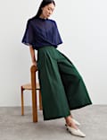 Taffeta Pleated Wide Leg Trousers with Silk