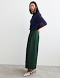 Taffeta Pleated Wide Leg Trousers with Silk