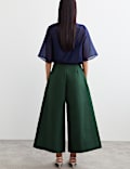Taffeta Pleated Wide Leg Trousers with Silk