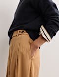 Twill Pleat Front Straight Leg Trousers