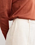 Cotton Linen Jacquard Ankle Grazer Trousers