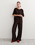 Pantalon textur&eacute; coupe large &agrave; rayures