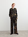 Jaquard Elasticated Waist Wide Leg Trousers