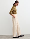 Cotton With Linen Cord Straight Leg Trousers