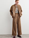 Wool Rich Pleat Front Wide Leg Trousers