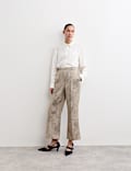 Pantalon coupe évasée en coton mélangé à motif jacquard métallisé