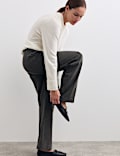 Cotton Blend Jersey Straight Leg Trousers with Wool