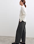 Cotton Blend Jersey Straight Leg Trousers with Wool