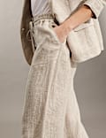 Pure Linen Houndstooth Wide Leg Trousers