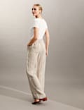 Pure Linen Houndstooth Wide Leg Trousers