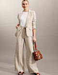 Pure Linen Houndstooth Wide Leg Trousers