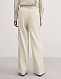 Linen Blend Pleat Front Wide Leg Trousers