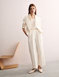 Cotton Blend Wide Leg Trousers