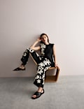 Pure Linen Embroidered Wide Leg Trousers