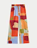 Linen Rich Printed Wide Leg Trousers