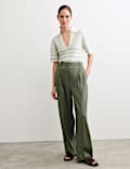 Linen Rich Wide Leg Trousers with Wool