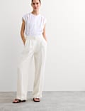 Pleat Front Wide Leg Trousers
