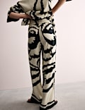 Monochrome Floral Wide Leg Trousers