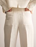 Pure Linen Pleat Front Tapered Trousers