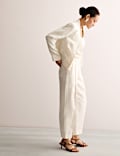 Pure Linen Pleat Front Tapered Trousers