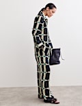 Pure Silk Geometric Print Wide Leg Trousers