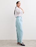 Pure Linen Belted Barrel Leg Trousers