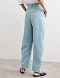Pure Linen Belted Barrel Leg Trousers