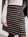 Double Faced Wool Checked Knee Length Wrap Skirt