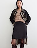 Double Faced Wool Checked Knee Length Wrap Skirt