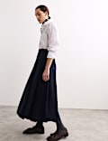 Pleated Midi Tailored Skirt with Wool