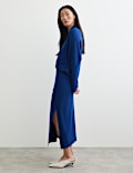 Jupe midi coupe droite en maille 100 % laine m&eacute;rinos