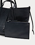 Leather Woven Top Handle Tote Bag