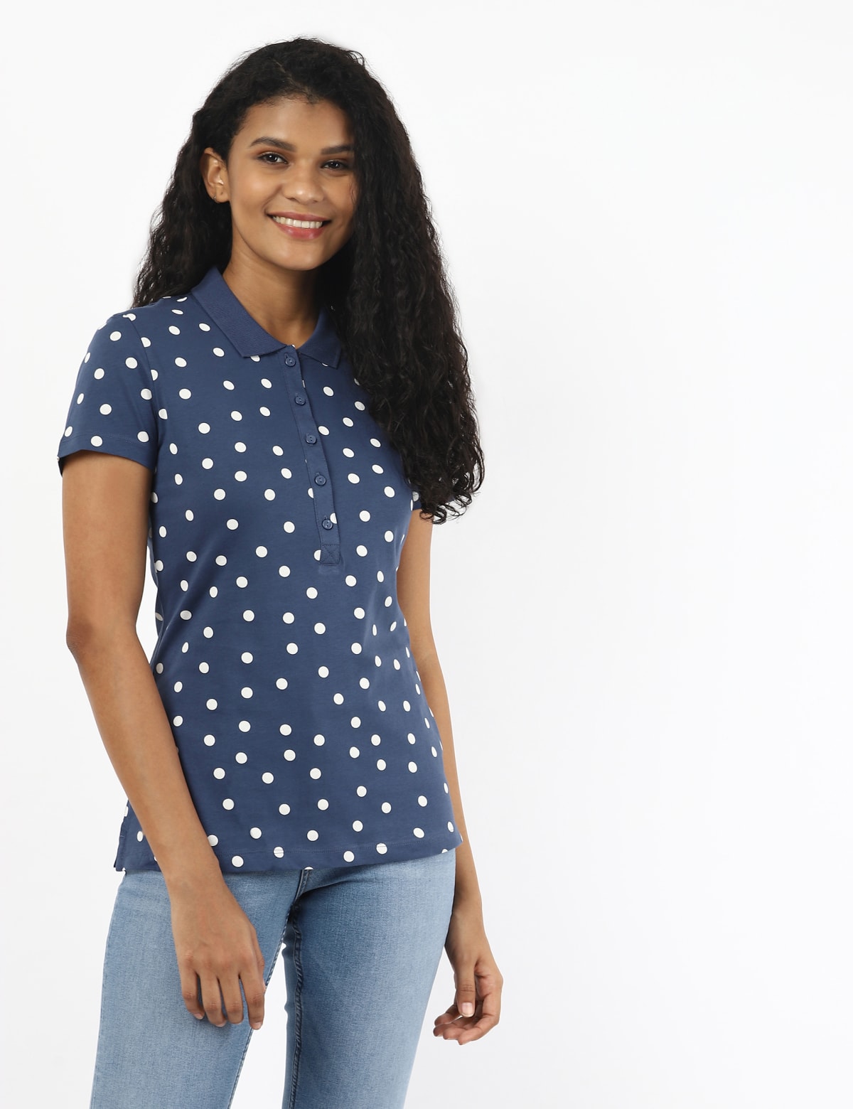 

Marks & Spencer Jersey Printed Polo Tee (FEMALE, INDIGO MIX, 16)