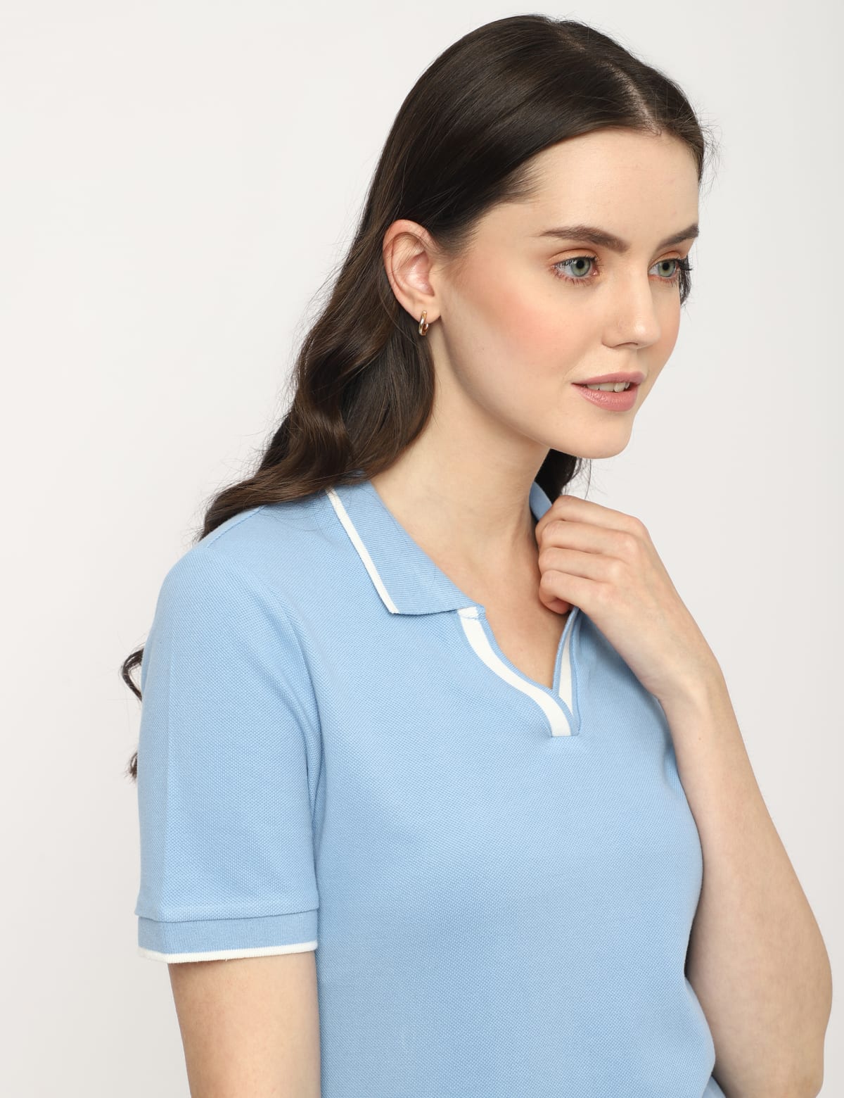 

Marks & Spencer Pure Cotton Polo Neck T-Shirt (FEMALE, SKY BLUE, 18)
