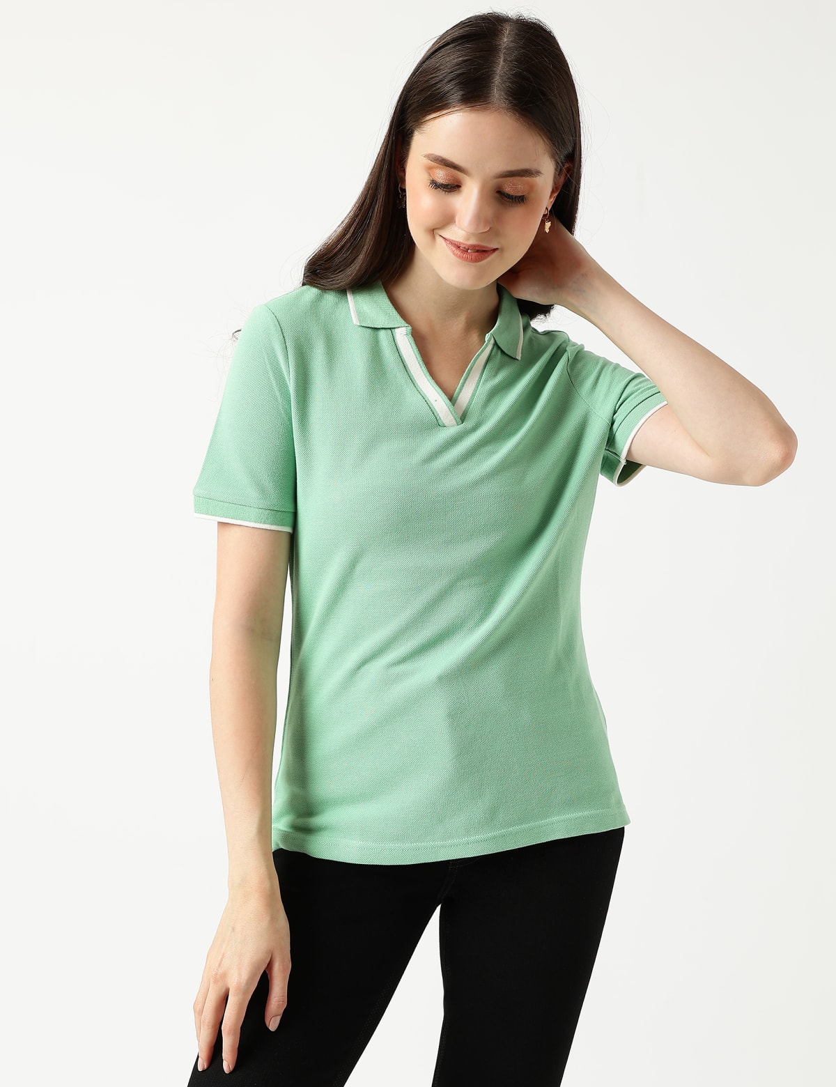 

Marks & Spencer Pure Cotton Polo Neck T-Shirt (FEMALE, PALE JADE, 16)
