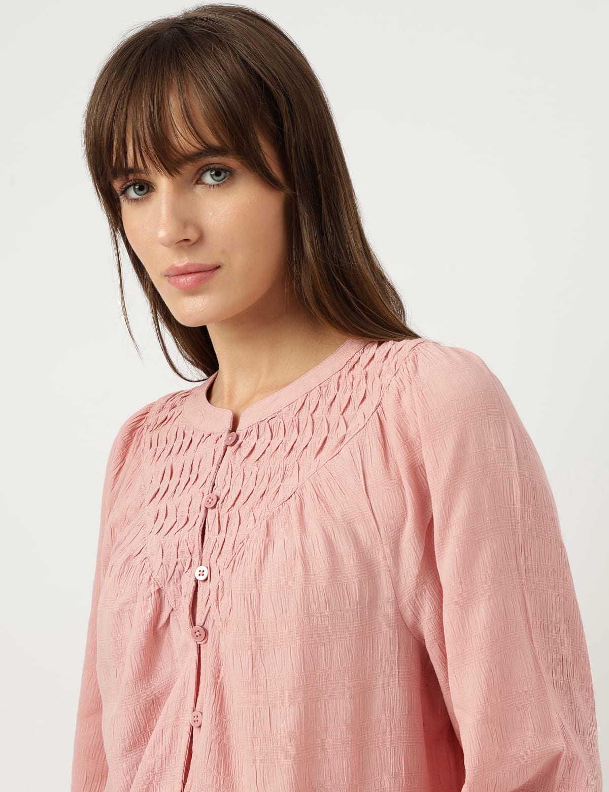 

Marks & Spencer Self Design Mandarin Collar Top (FEMALE, ANTIQUE ROSE, 10)