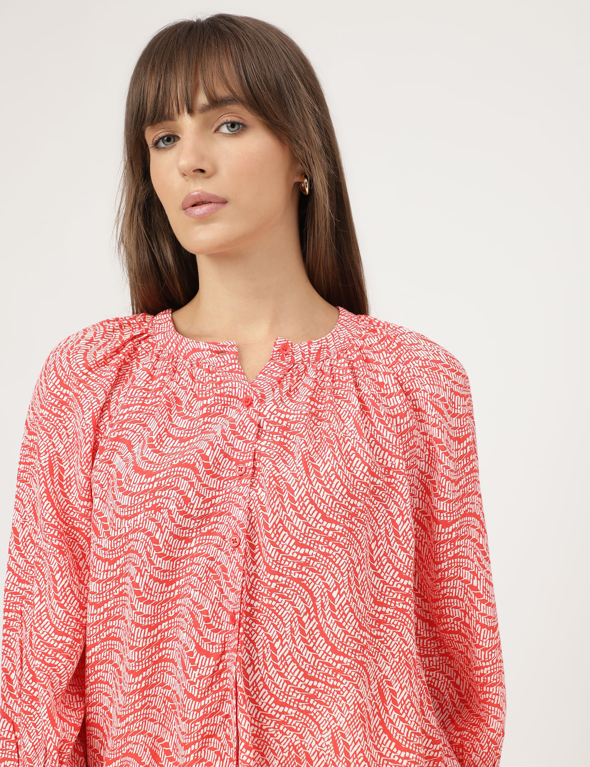

Marks & Spencer Pure Viscose Printed Band Collar Shirt (FEMALE, RED MIX, 16)