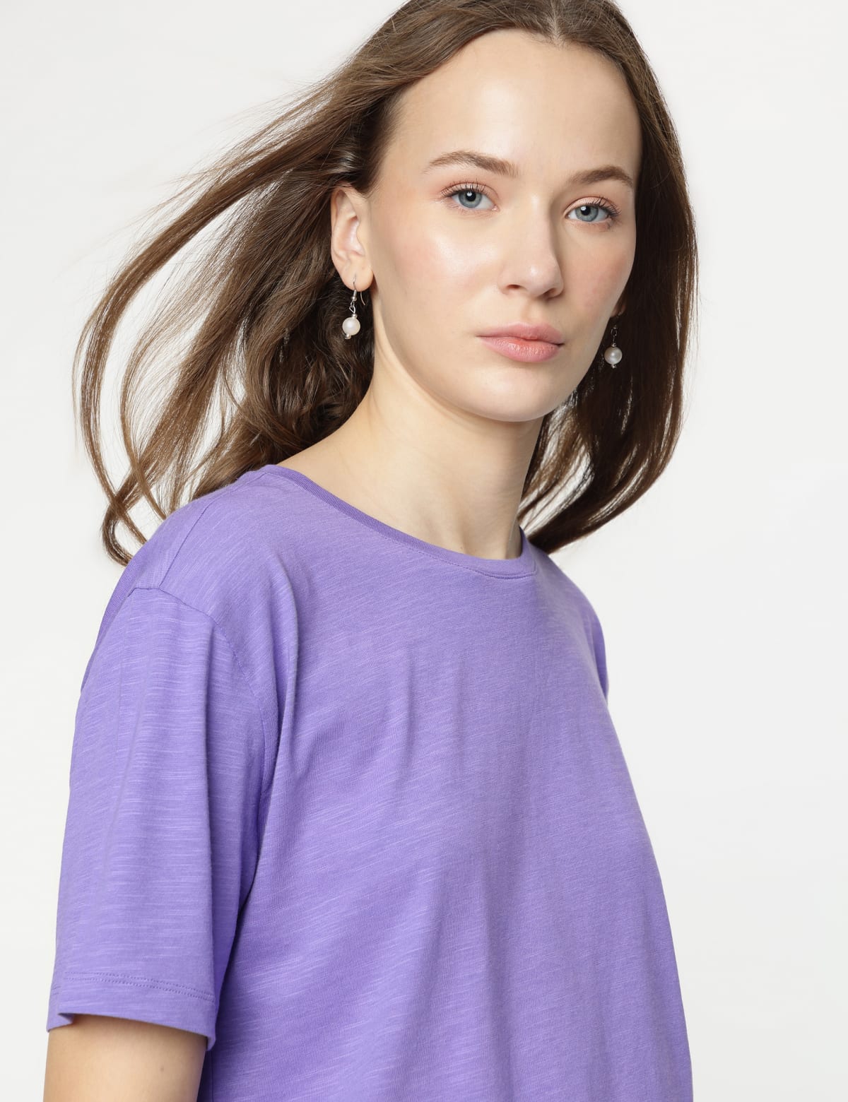 

Marks & Spencer Cotton Rich Plain Half Sleeves T-Shirt (FEMALE, PURPLE, 10)