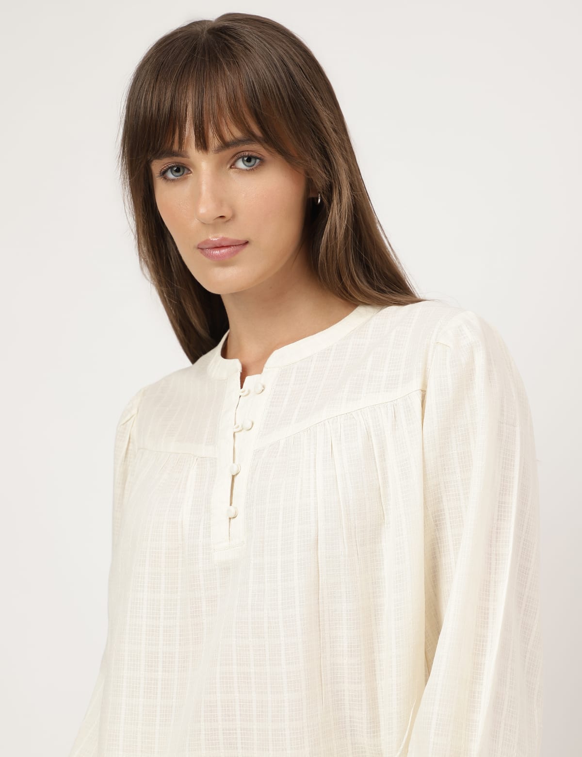 

Marks & Spencer Pure Cotton Plain Mandarin Collar Blouse (FEMALE, ECRU, 12)