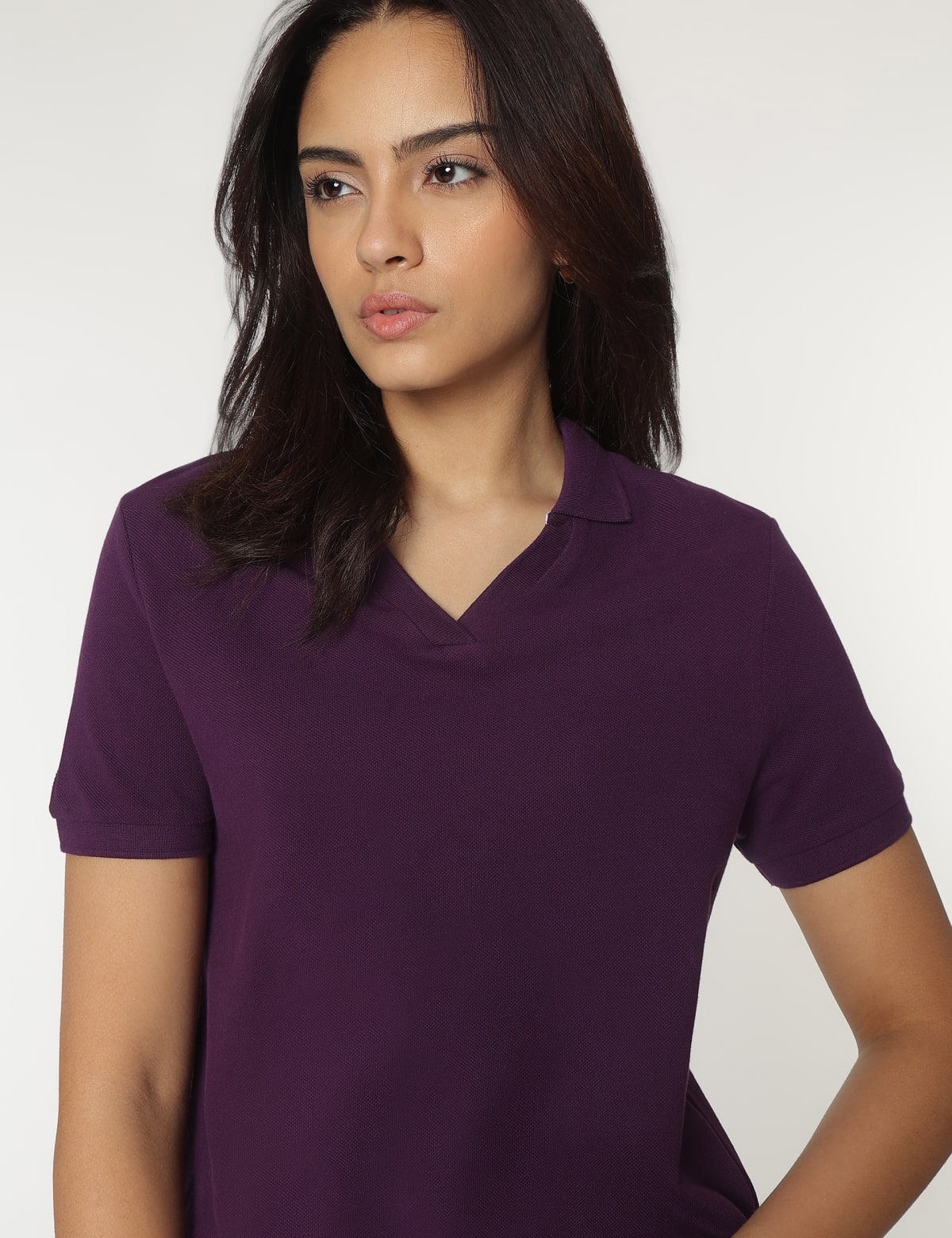 

Marks & Spencer Polo Collar Plain T-shirt (FEMALE, BLACKBERRY, 8)